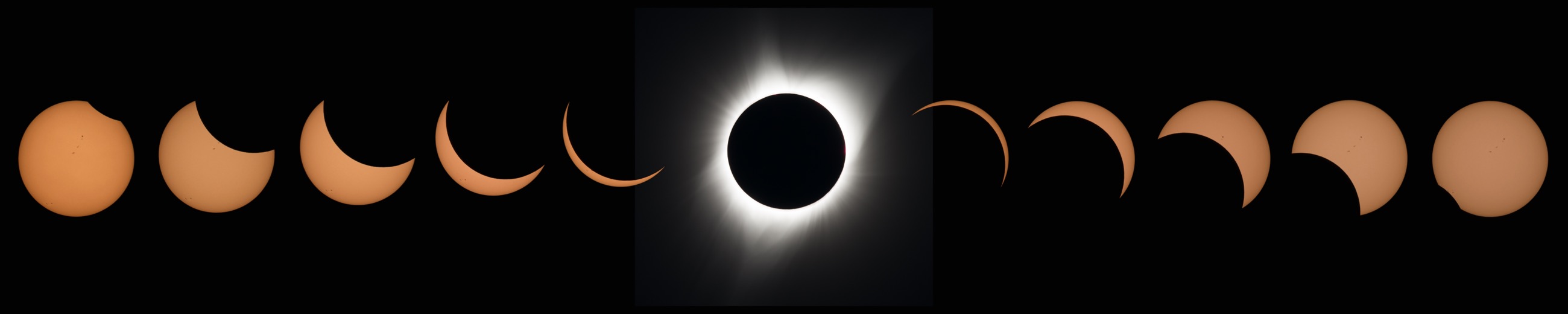 Sequence of a total solar eclipse from partial phases to totality